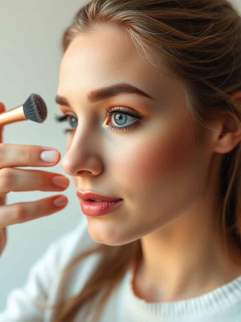 Woman brushing up eyebrows with clear gel showing natural, feathery brow texture