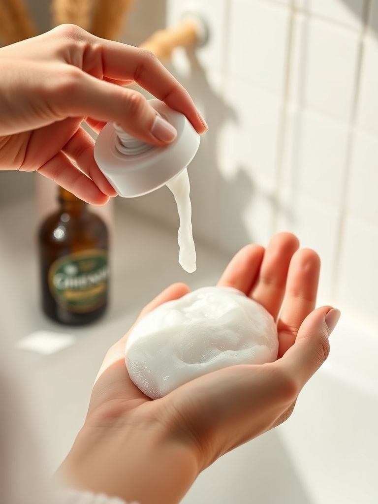Gentle foaming cleanser being dispensed into hands