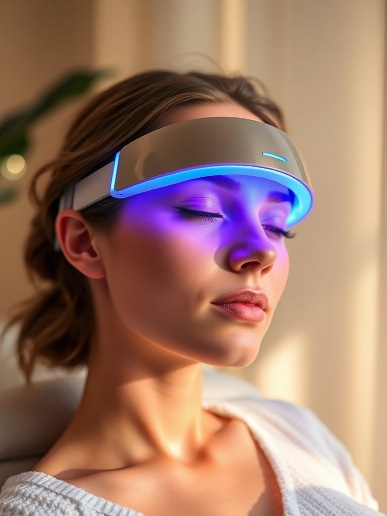 Microcurrent device or LED light therapy mask for at-home use