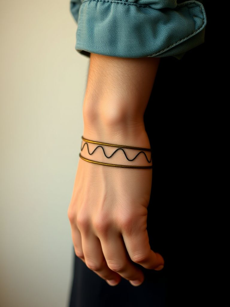 Continuous wave line tattoo wrapping around wrist like bracelet