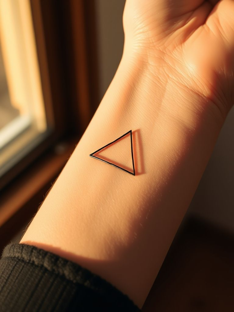 Small geometric triangle with internal line details on forearm