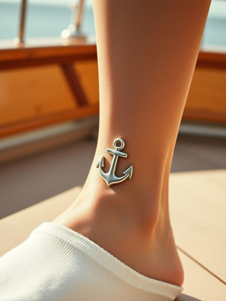 Small nautical anchor with rope detail on ankle