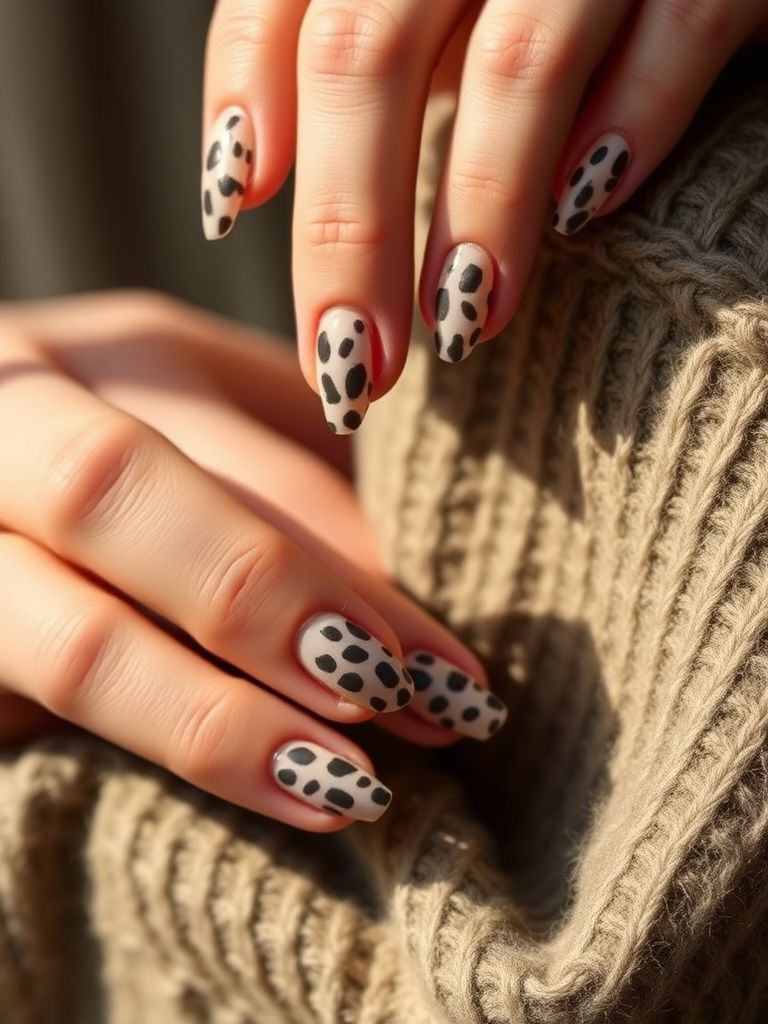 Understated leopard print nails in neutral tones with gel polish
