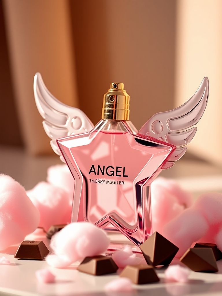 Thierry Mugler Angel star-shaped bottle with cotton candy and chocolate pieces