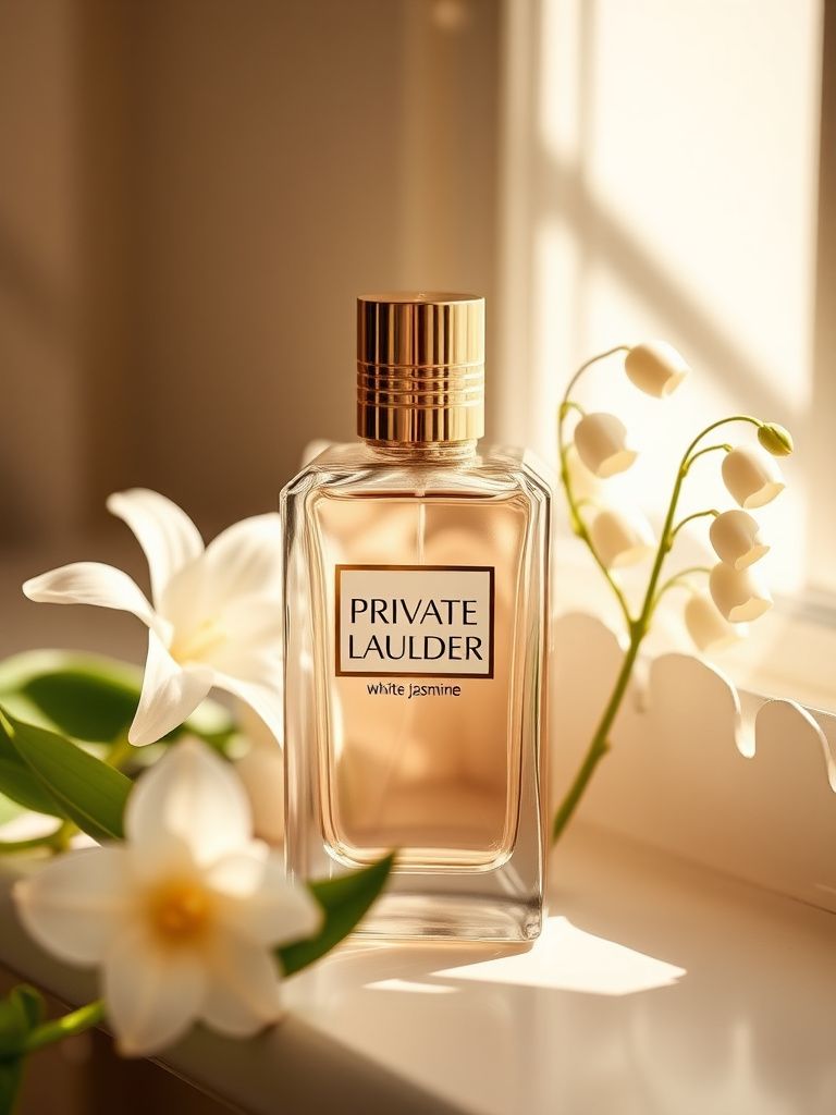 Estee Lauder Private Collection bottle with white jasmine and lily of the valley