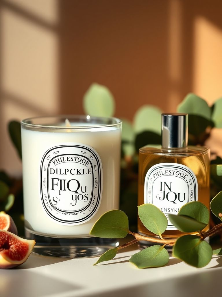Diptyque Philosykos candle and perfume with fresh fig leaves and green branches