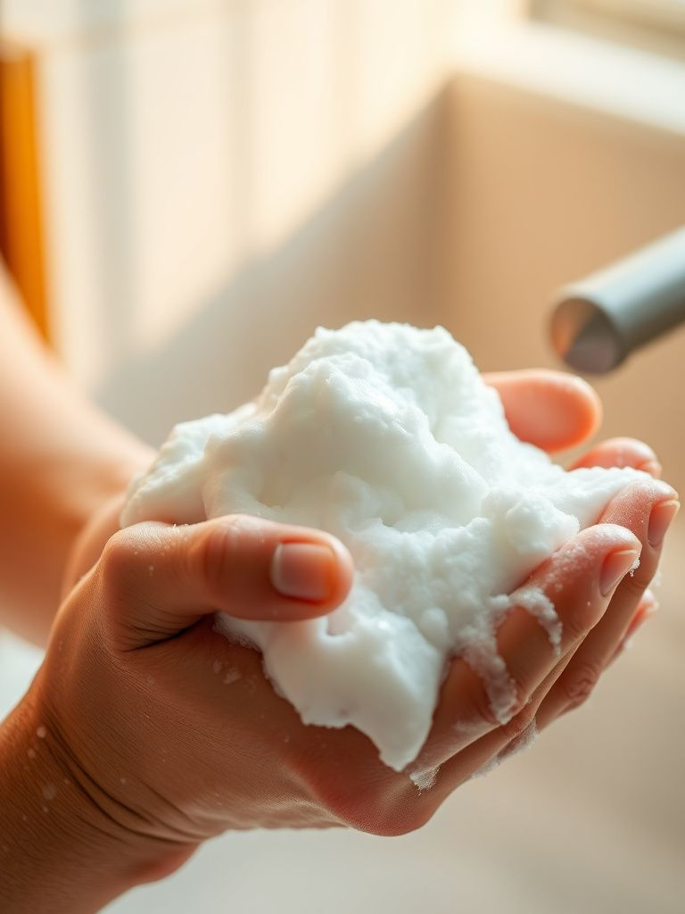 Foaming cleanser creating rich lather in hands