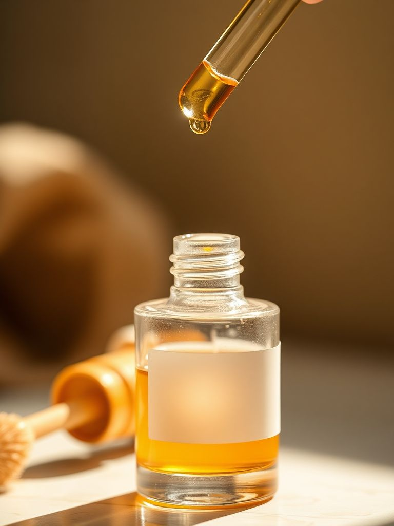 Concentrated serum with dropper showing golden liquid