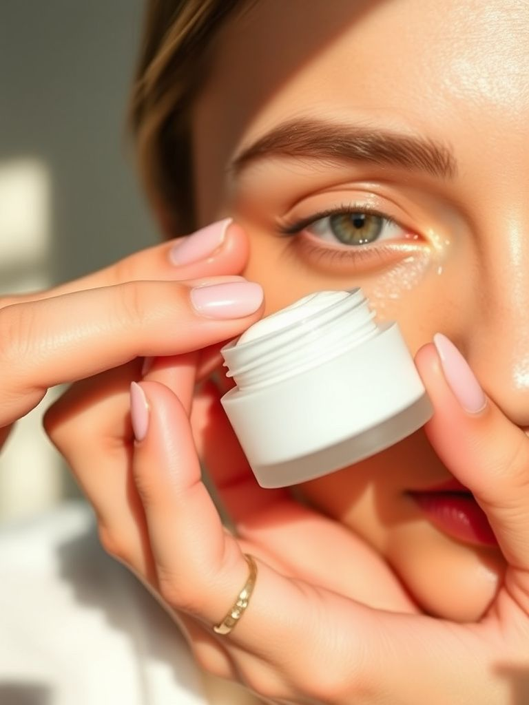 Gentle application of eye cream with ring finger