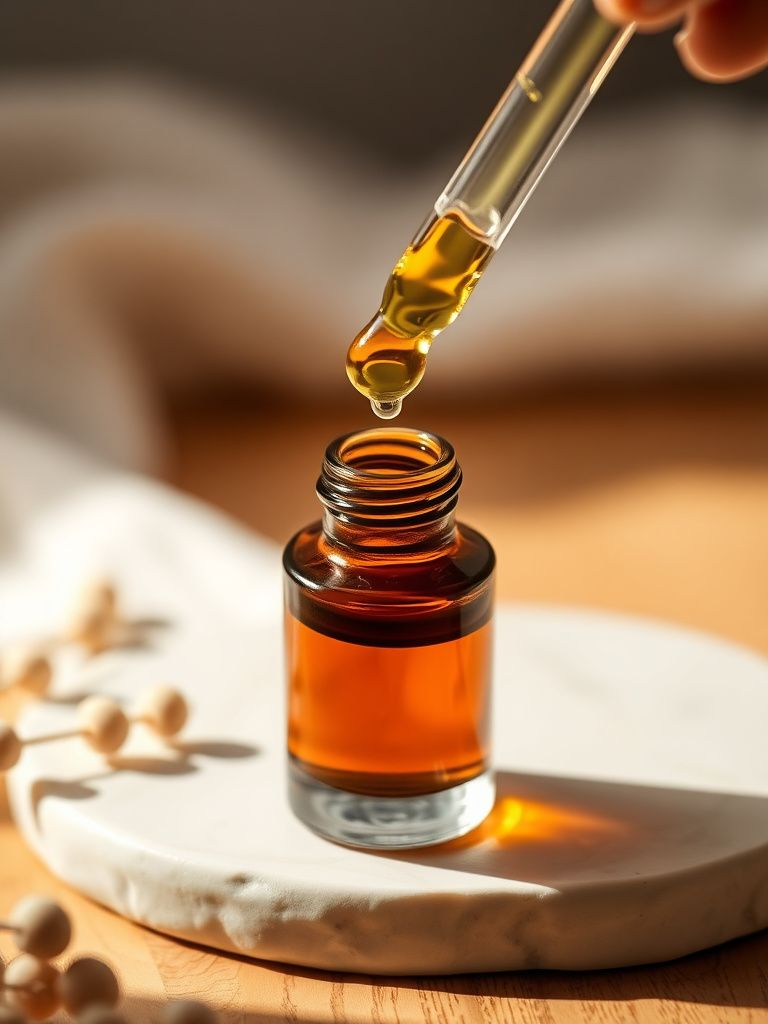 Luxurious facial oil being dropped from pipette