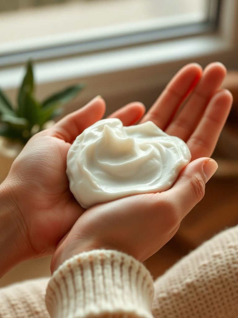 Rich hand cream being massaged into hands and cuticles