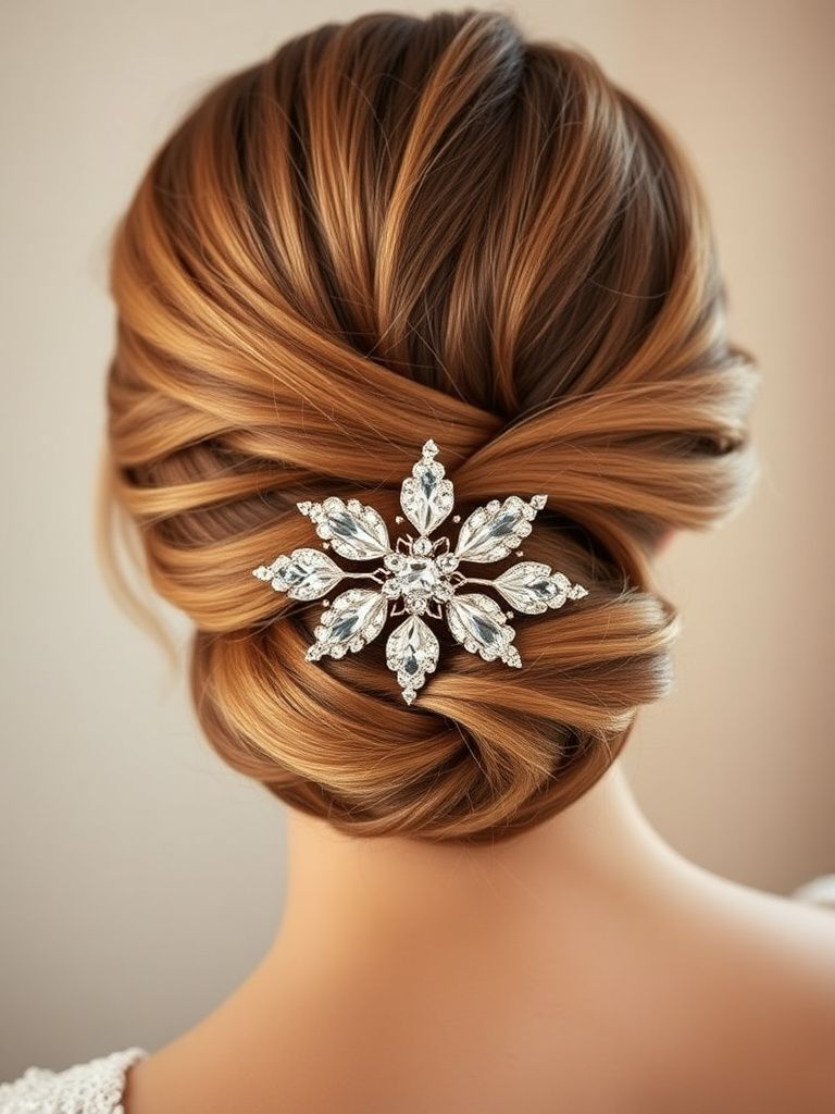 crystal hair comb nestled in an elegant updo
