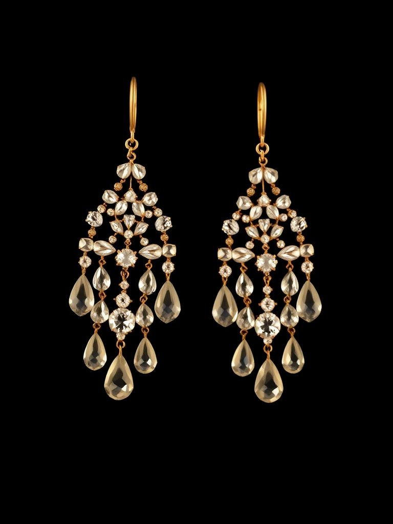 dramatic crystal chandelier earrings against black background