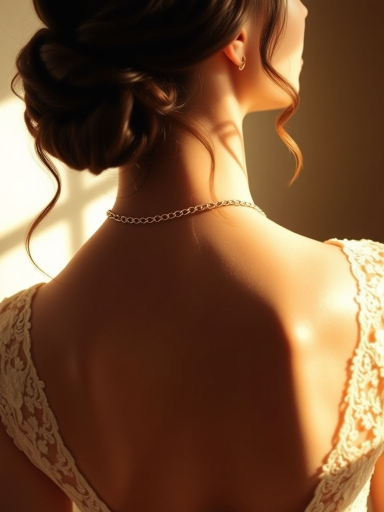 delicate gold body chain worn with backless wedding dress