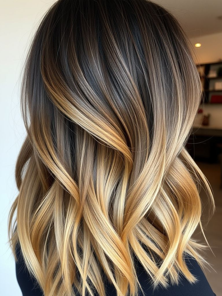 Seamless ombre to balayage blend transitioning from dark roots to lighter ends