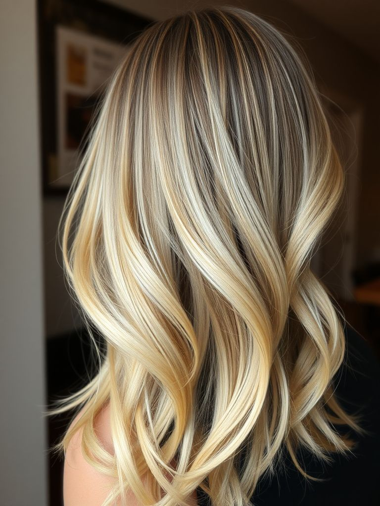 Creamy vanilla latte balayage highlights on light brown hair