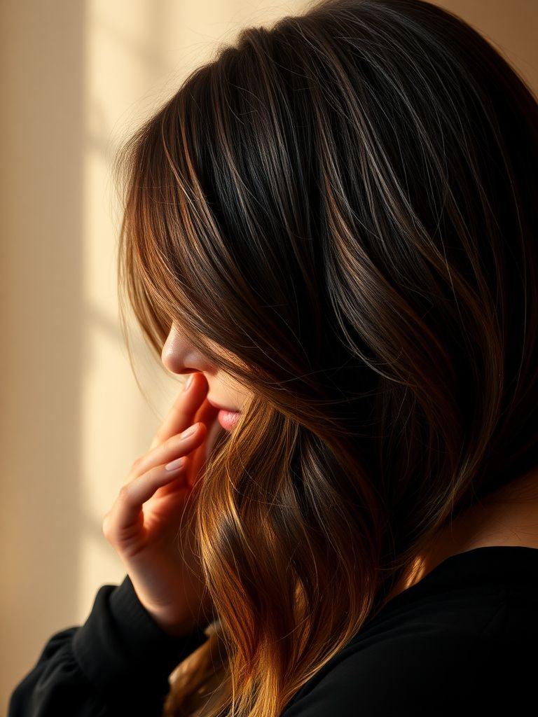 Sophisticated smoky bronze balayage on dark brown hair