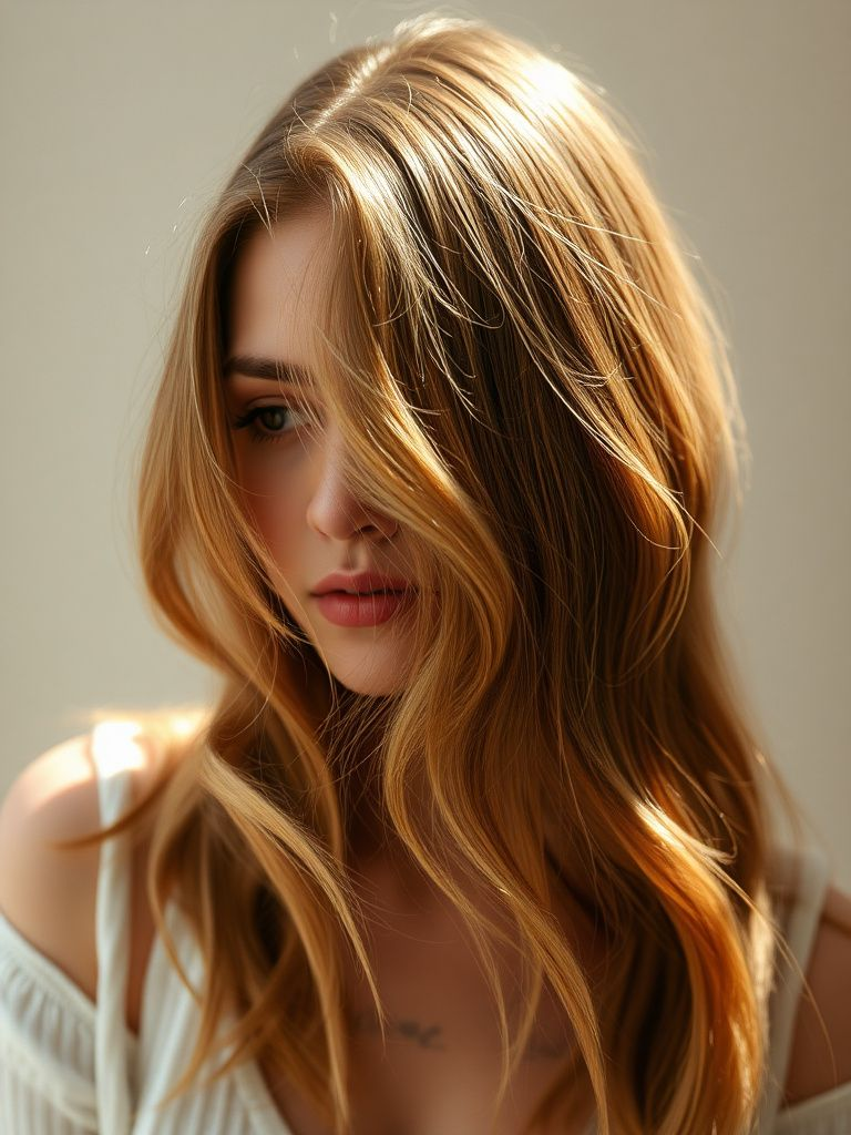 Soft golden blonde highlights delicately placed through medium brown hair