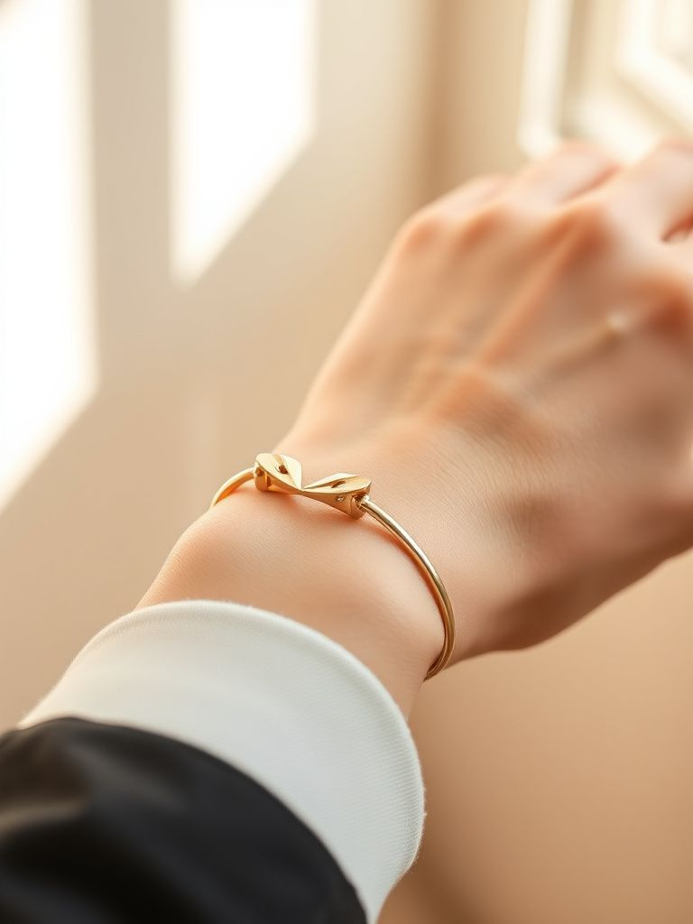 Modern paperclip link gold bracelet on wrist