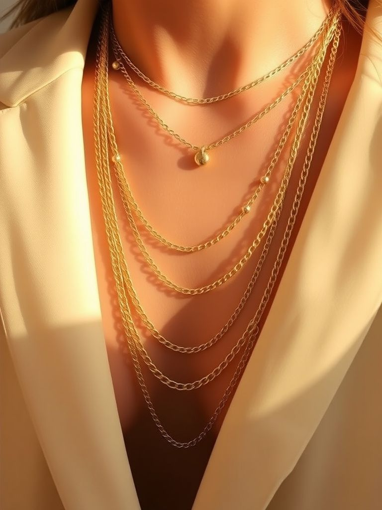 Three gold chains of varying lengths displayed for layering