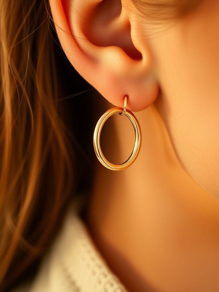 Small gold huggie earrings that hug close to the earlobe