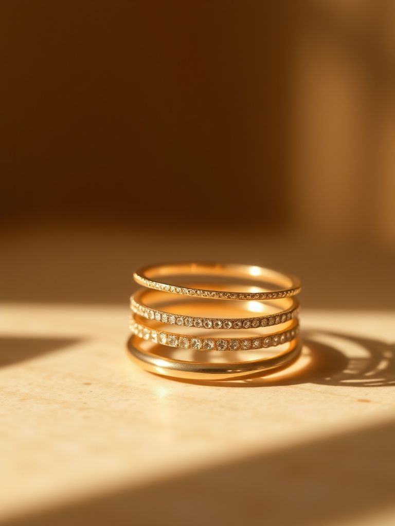Set of thin gold rings designed for stacking together