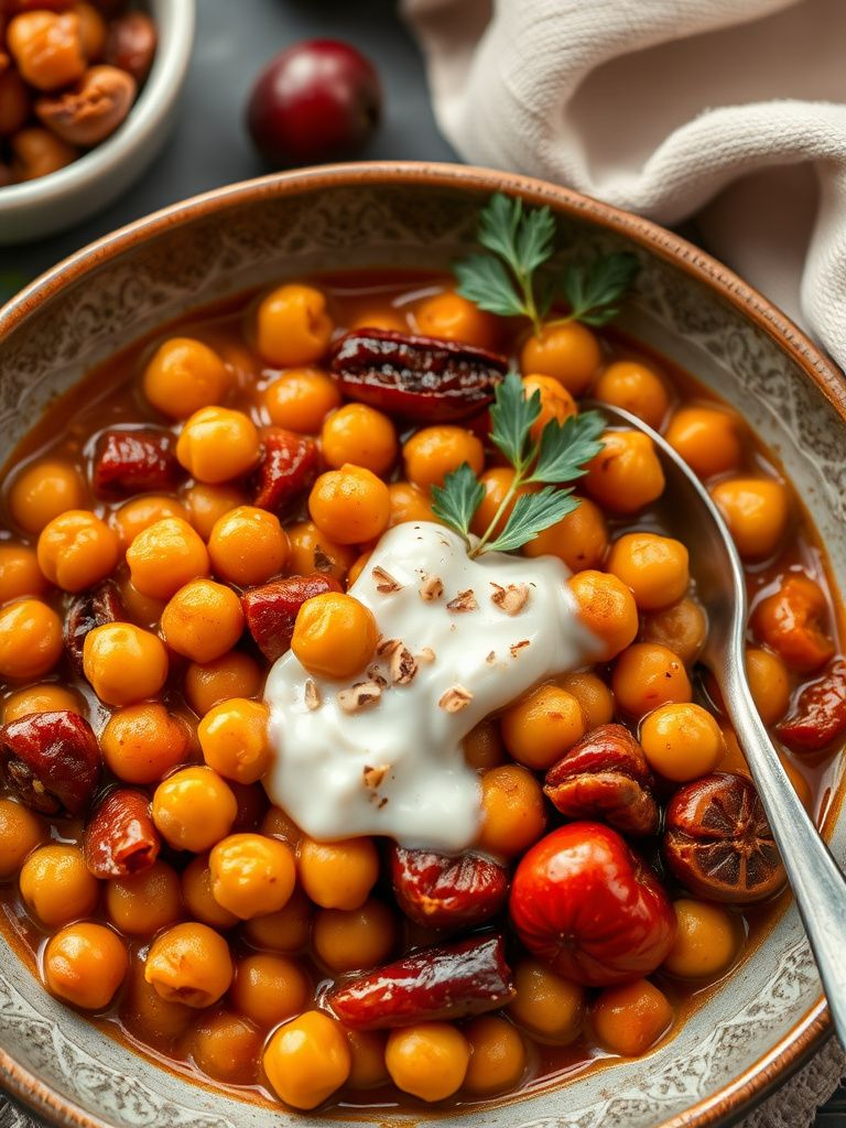 Aromatic chickpea stew with dried fruits and warm spices