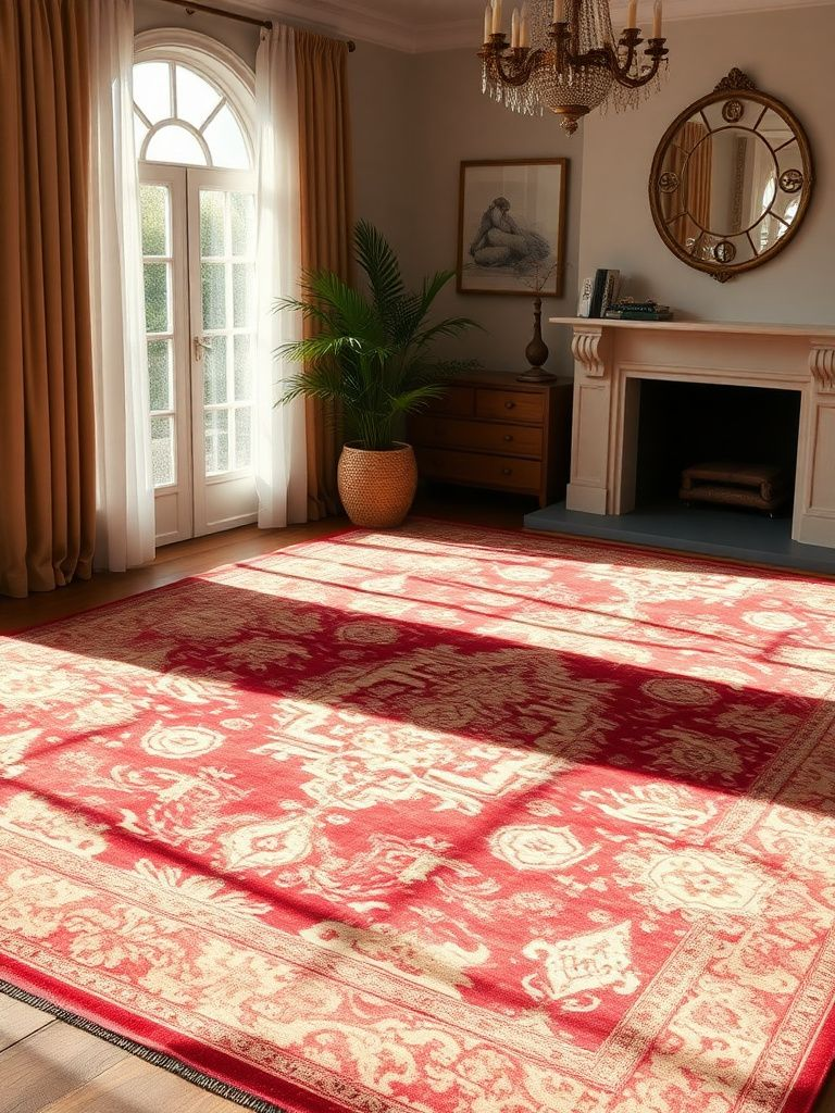 Rich burgundy and cream vintage-inspired area rug with traditional Persian motifs