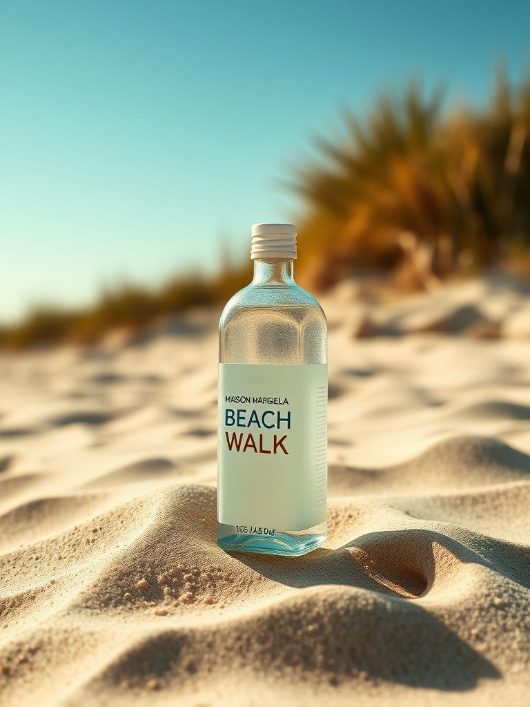Maison Margiela Beach Walk bottle on sandy beach setting