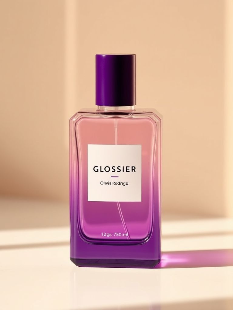 Glossier Olivia Rodrigo perfume with purple and pink gradient