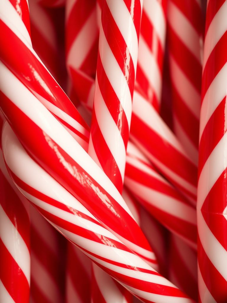 Red and white diagonal candy cane stripes with glossy finish