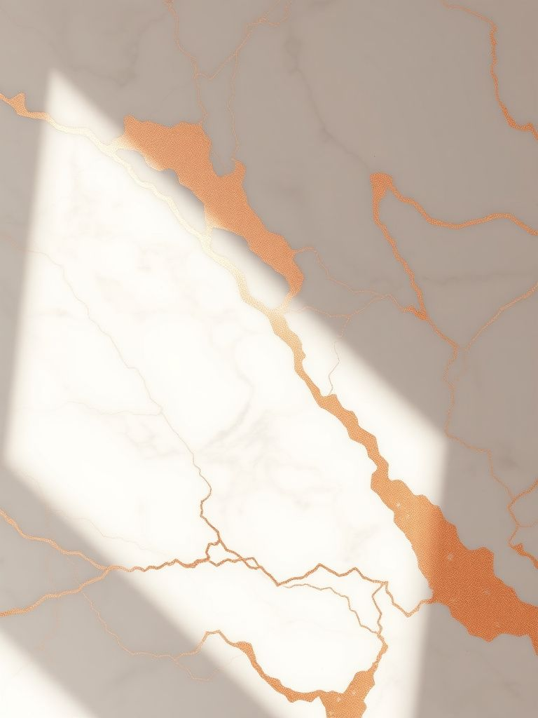 Rose gold and white marble effect with metallic veining