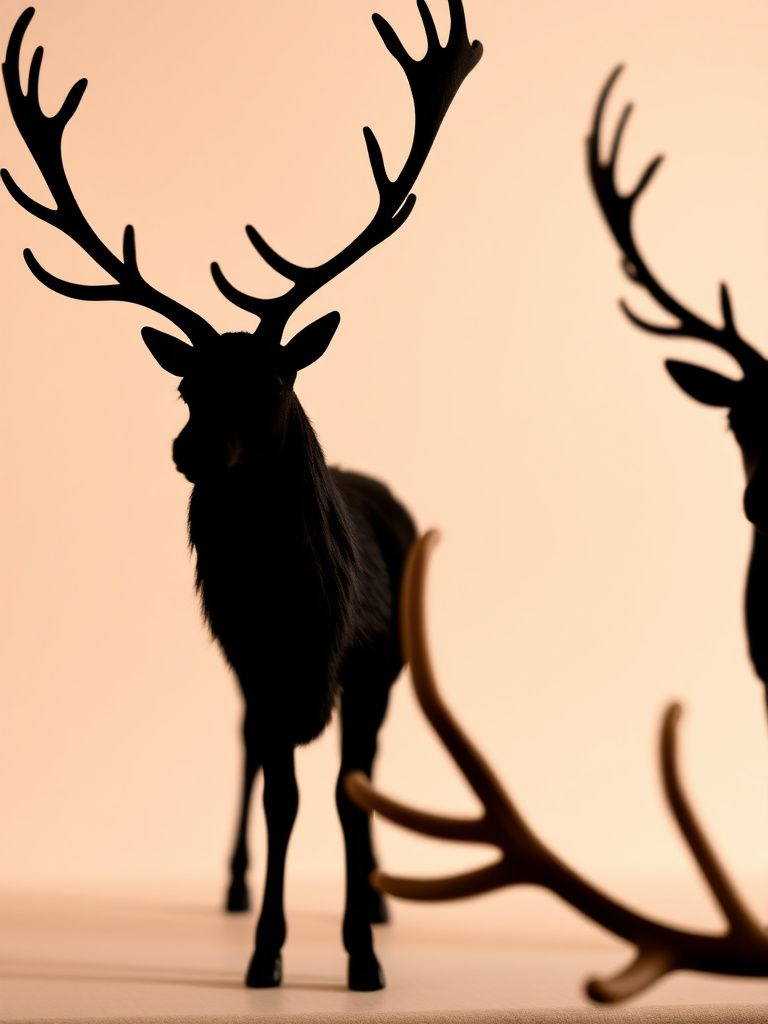 Black reindeer silhouettes on light background with antler details