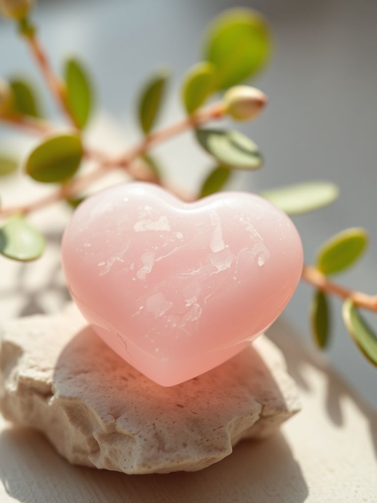 Soft pink rose quartz heart-shaped stone