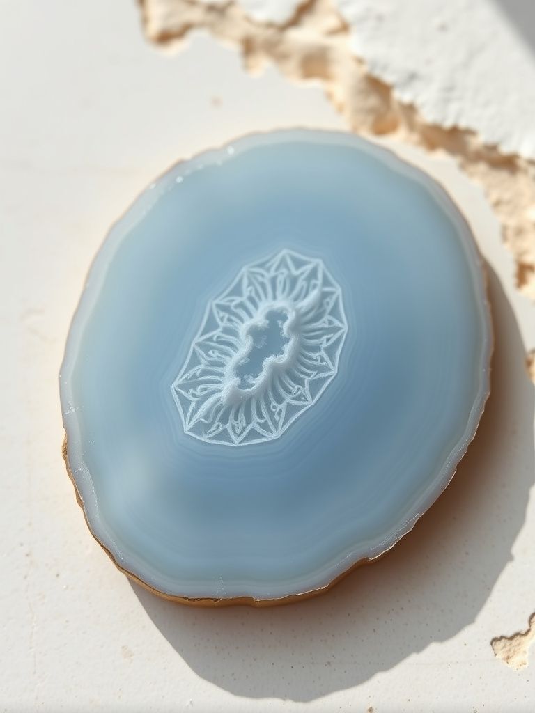 Pale blue banded agate with delicate lace-like patterns