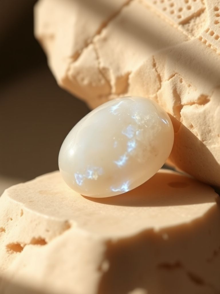 Creamy white moonstone with blue flash or adularescence