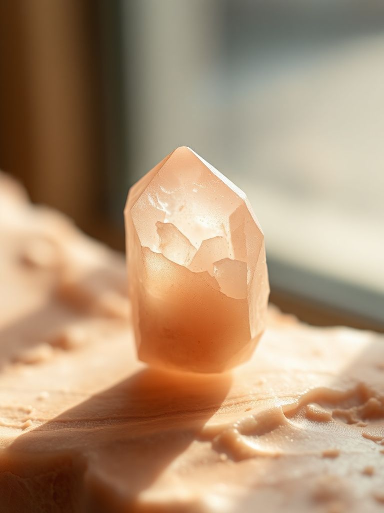 Peachy pink morganite crystal with soft translucent glow