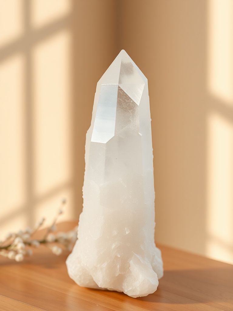 Pure white selenite tower crystal with fibrous appearance