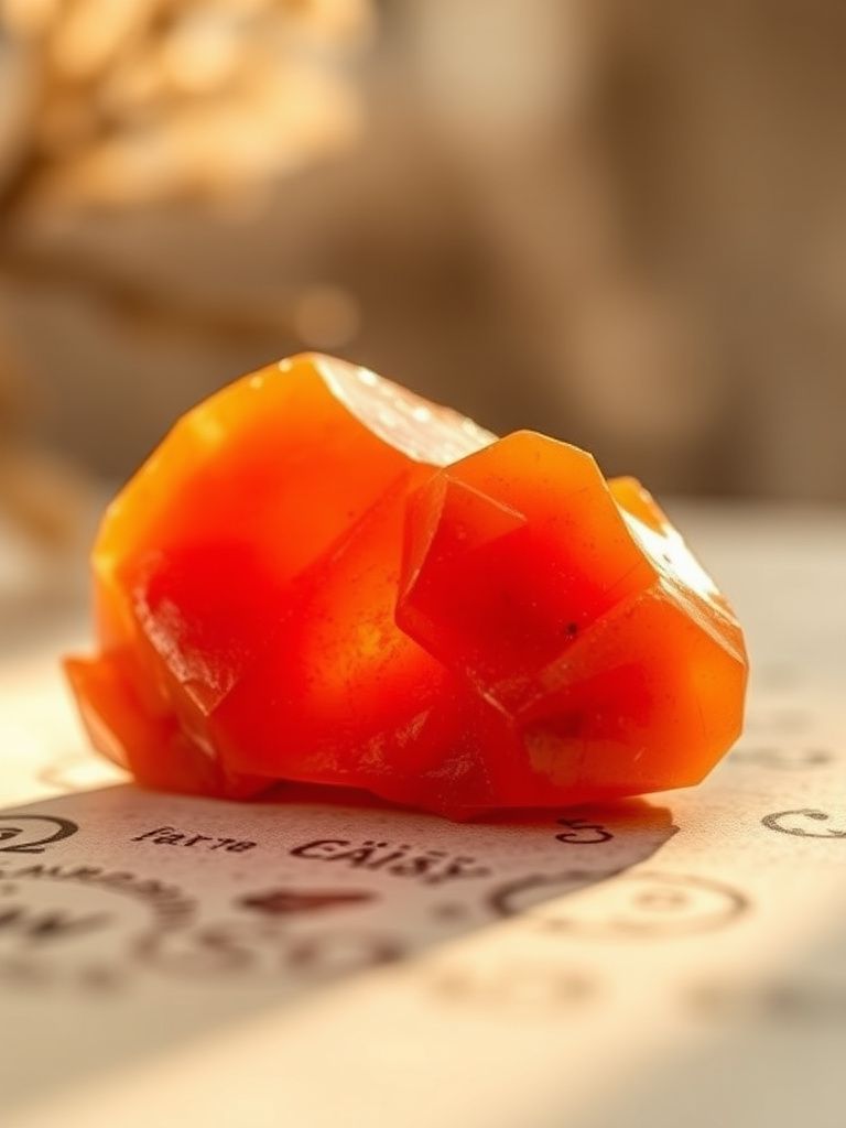 Orange-red carnelian crystal with warm translucent glow