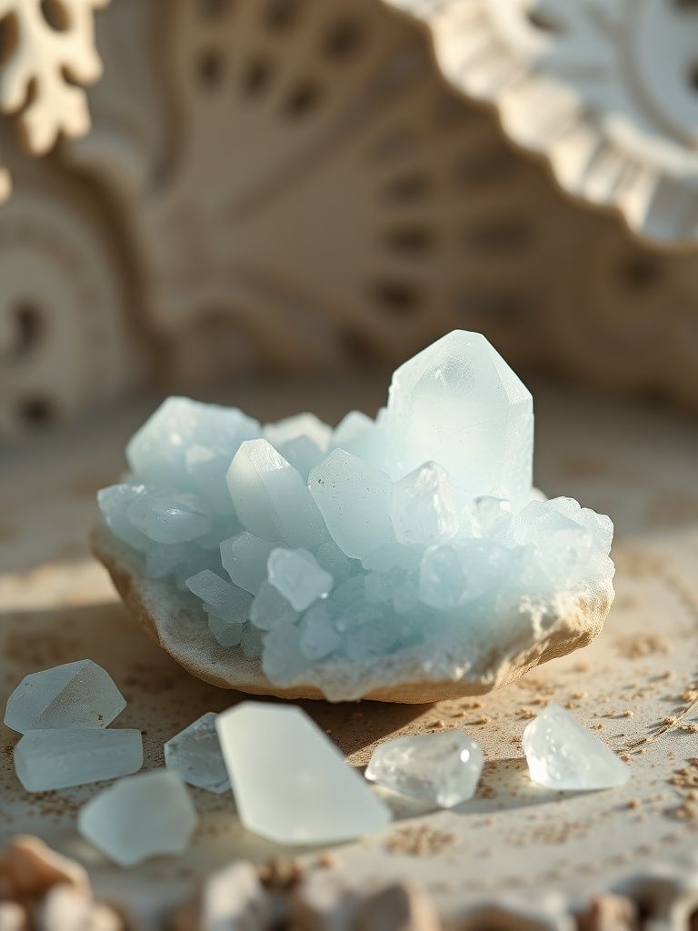 Soft blue angelite crystal with chalky, peaceful appearance