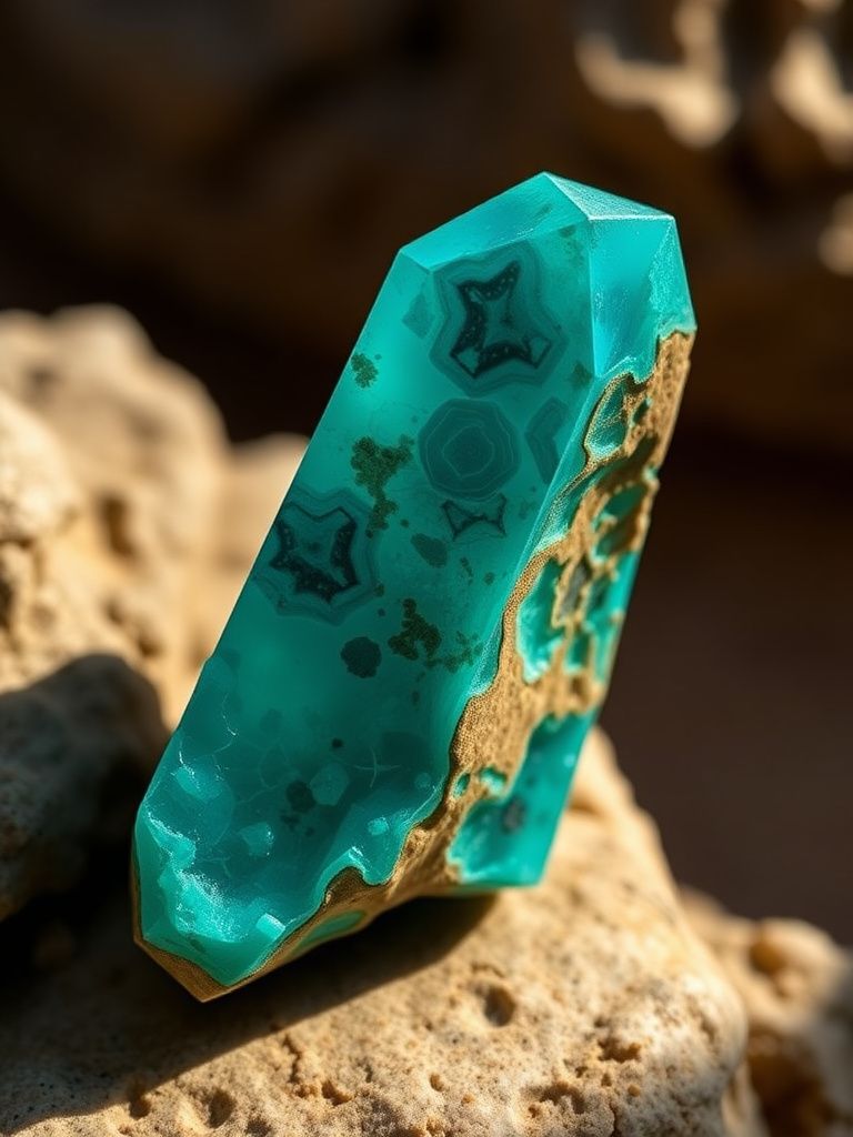 Blue-green chrysocolla crystal with earth-like patterns