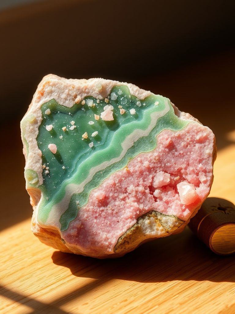 Green and pink unakite crystal showing jasper and feldspar combination